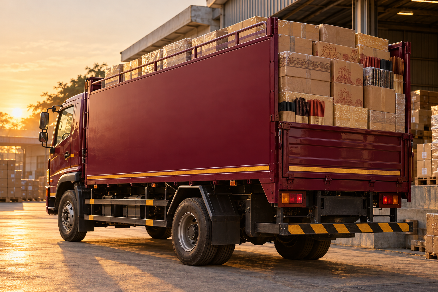 A Shree Baglamukhi delivery truck carrying cartons of incense products